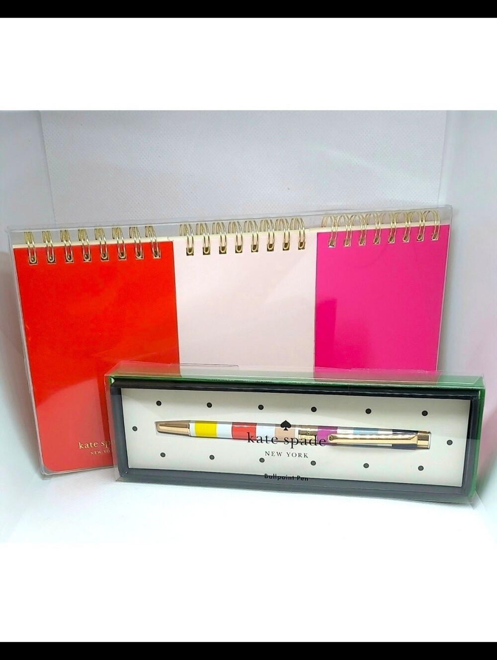Kate Spade Striped Pen & 3 Pcs Inspirational Note Pad Set NWT